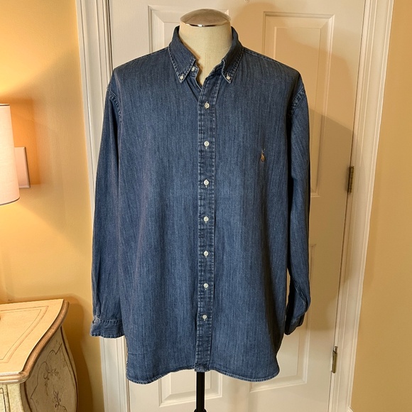 EUC Men's Ralph Lauren Navy Blue Chambray Denim Button Down Shirt Size 1XB - Picture 1 of 3